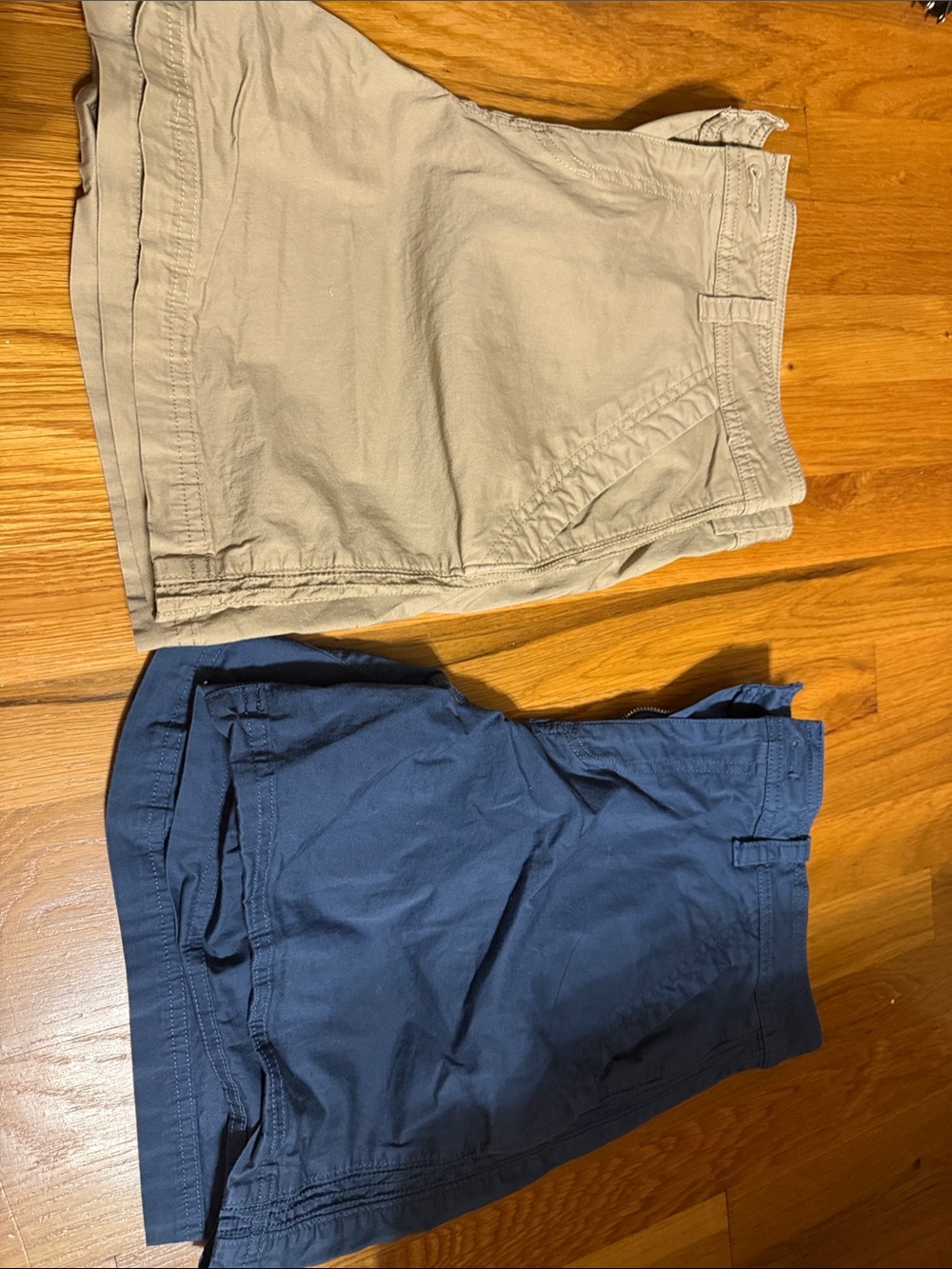 Eddie Bauer Women’s Flat Front Shorts in Tan and Navy